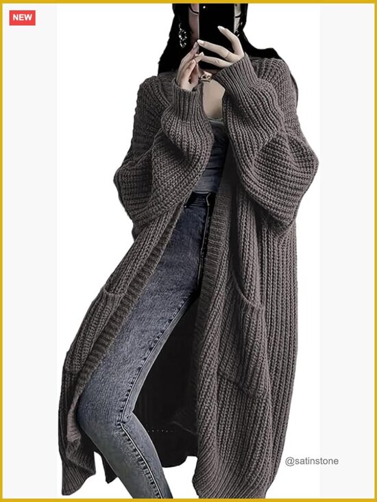 Sweaters - Open Front Long Cardigan Sweater with Pockets Oversized Duster Knit Coat